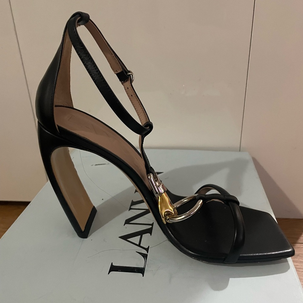 Lanvin Black and Gold Heels with Strappy Design size 39